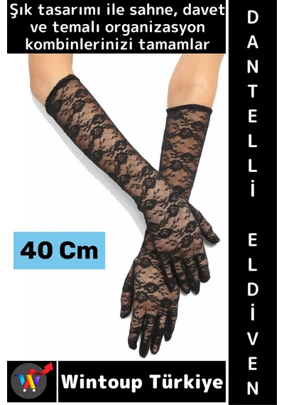 Partieldiveni Balo Parti Halloween Cosplay Dans Gösteri Davet Şık Estetik Dantelli Eldiven 40 Cm Tüm Yaşlar