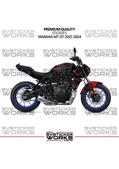 Yamaha Mt-07 Kaplama Sticker Crimson Web Design Motor Kaplama Modeli Hazır Kit 2021-2024 Uyumlu Siyah