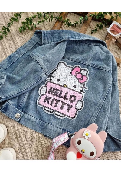 Berfonzo Kids Kız Çocuk Hello Kitti Kot Ceket Mavi