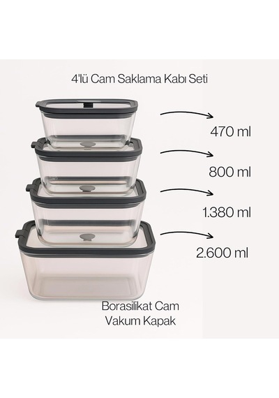 Borosilikat Cam Saklama Kabı Seti, 4 Parça, Vakumlu Silikon Kapaklı, Gıda Saklama Kutuları, 470ml-2600ml Kapasiteli, Şeffaf Ve Gri Çok Renkli Borosilikat Cam Saklama Kabı Seti, 4 Parça, Vakumlu Silikon Kapaklı, Gıda Saklama Kutuları, 470ml-2600ml Kapasiteli, Şeffaf Ve Gri Çok Renkli