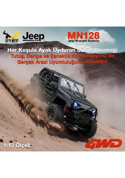 Mn Model Mn128 1/12 Jeep Wrangler Rubicon 4wd Rc Model Crawler Offroad Truck Uzaktan Kumandalı Araba Rtr Siyah+dahili Işık Seti Mn-128 7600000036349