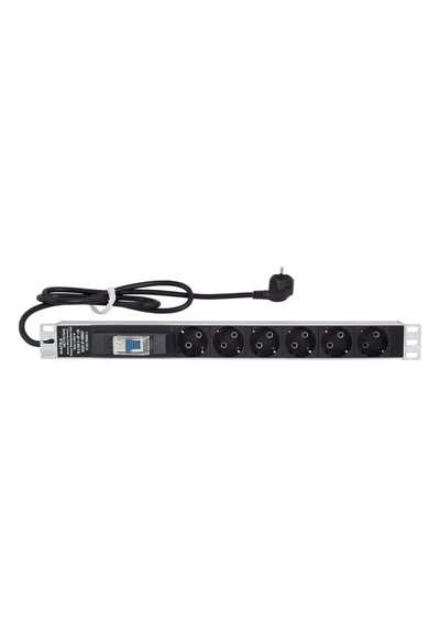 19" 1U 6'Lı Şebeke Soketli Sigortalı Rack Kabin Prizi Pdu