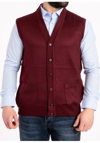 Nacar Store Erkek Bordo Ince Yün Triko Örgü Yelek