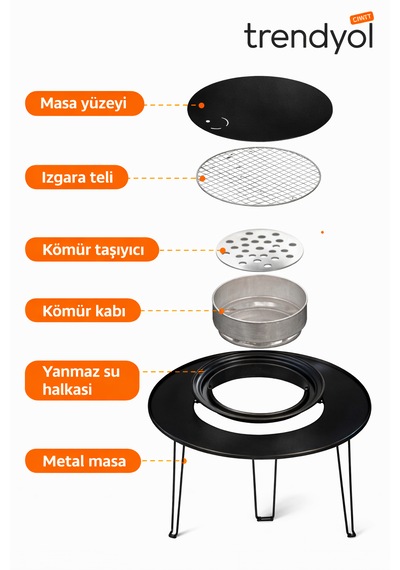 Katlanabilir Kamp Masası Izgaralı Mangal Özellikli Taşınabilir Outdoor Piknik Masa Siyah