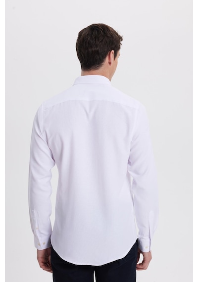 Tudors Erkek Slim Fit Dar Kesim Düz Oxford Armalı Yaka Düğmeli Beyaz Spor Gömlek-42018 Beyaz