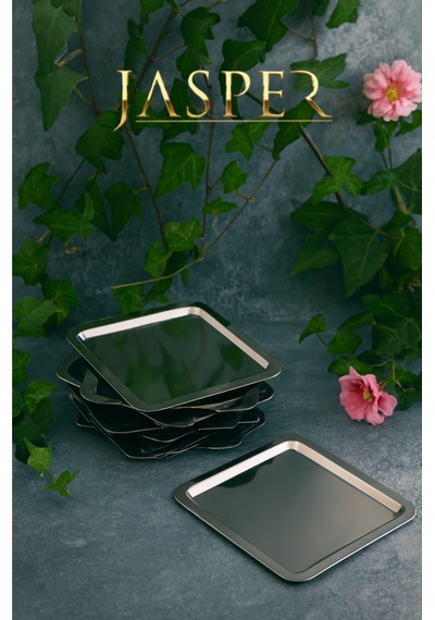 Jasper Lüx Kare Paslanmaz Çelik Kahve, Çay, Pasta Dekoratif Sunum Servis Tepsisi