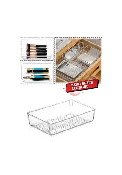 Çekmece Içi Düzenleyici, Modüler Saklama Kabı - Makyaj Takı Organizeri - 22,5 X 15 Cm Şeffaf