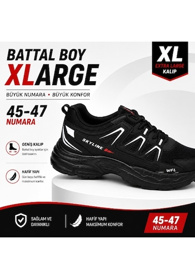 Sky Max Big Size Erkek Sneaker Ayakkabı Battal Boy Siyah 45-47 521 Sıyah