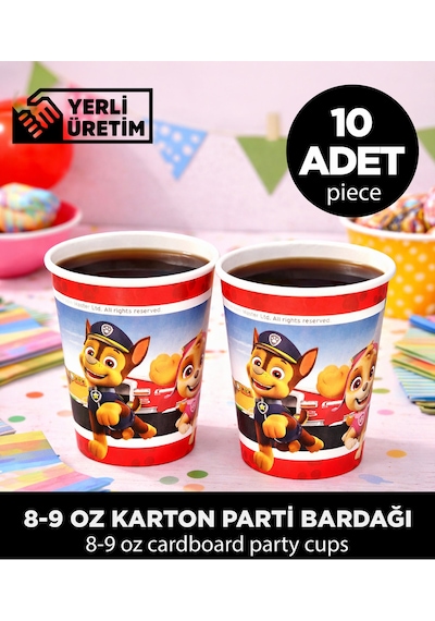 Paw Patrol Chase Temalı Karton Bardak - Doğum Günü Parti Malzemeleri 10 Adet Diğer