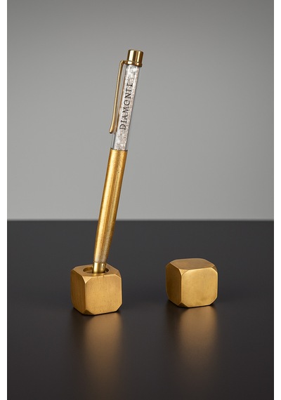 Som Pirinç Kare 24x24 Mm Kalem Tutucu Ve Kağıt Ağırlığı Şık Masaüstü Aksesuarı Gold