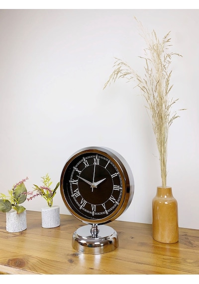 Krom Metal Siyah Retro Masa Saati 25 20 Cm Renkli