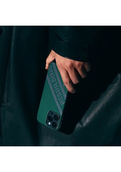 Apple Uyumlu iPhone 16 Pro Max Kılıf Magsafe Özellikli Aramid Fiber Re-tros Pitaka Tactile Woven Rebuilding Yeşil