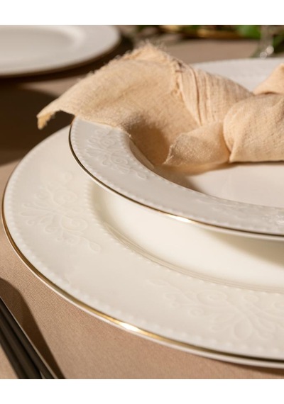 Madame Coco Relief 24 Parça Yemek Takımı Beyaz - Gold