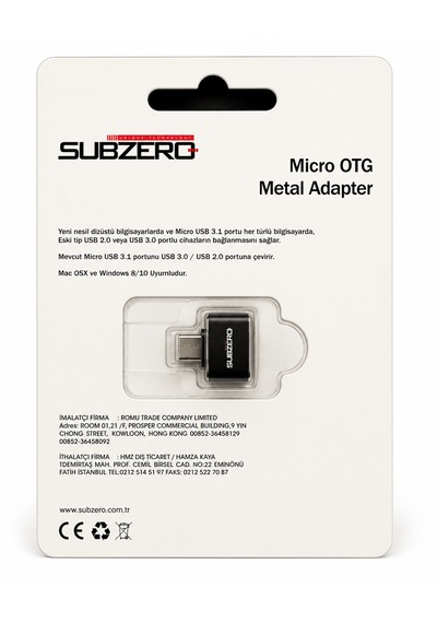 Subzero Micro Usb Otg Adaptör Usb 3.1 Metal Dönüştürücü Siyah