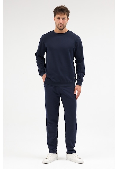 Mmetalic Lacivert Relaxed Fit Bisiklet Yaka Sweatshirt Düz Paça Erkek Eşofman Takımı Mtlce3847