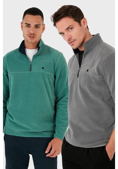 Buratti Slim Fit Anti-Pilling Tüylenme Yapmayan Bato Yaka Şardonlu 2'Li Paket Erkek Polar 5906001S2 Benetton-Gri
