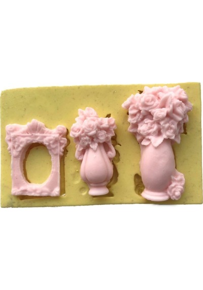 Çerçeve Ve Vazoda Çiçekler Şeklinde Silikon Kalip 6,5x3,5x1 Cm