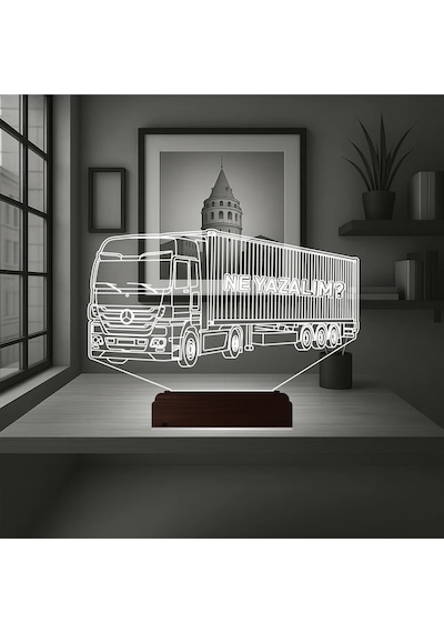 Luvivia Tır Kamyon Tırcı Mercedes Kişiye Özel 3d Lamba - Masa Gece Lambası Şeffaf