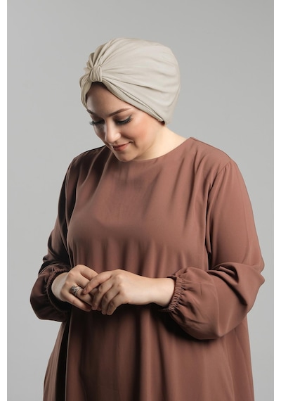 Hürrem Bone Bej Pratik Hazır Geçmeli Tesettür Bone Sandy Pileli Salaş 2121 12 Bej