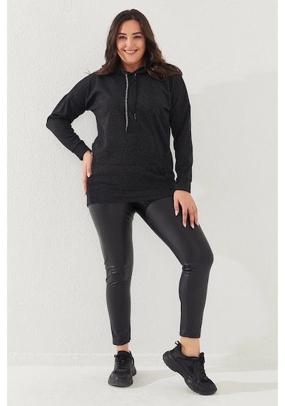 Lady Majestic Büyük Beden Kapüşonlu Sweatshirt Antrasit