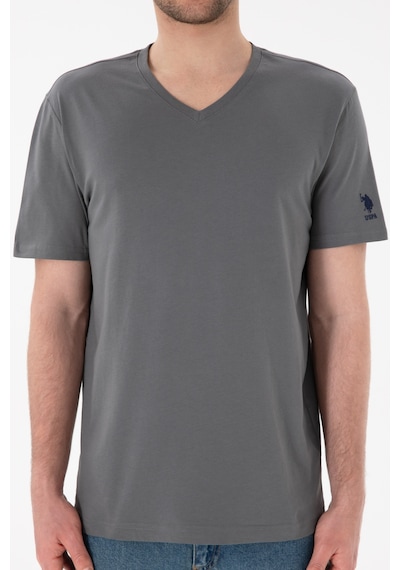 U.S. Polo Assn. Erkek Regular Fit  V Yaka Gri Basic Tişört 50305858-VR024