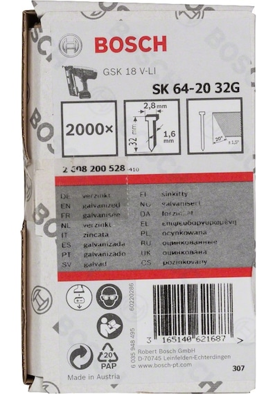 Bosch Başsız Çivi 20 Derece 32 MM Galvanizli 2000'li - 2608200528