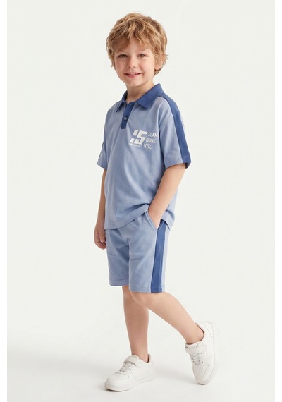 Mnk Baby & Kids Erkek Çocuk Baskılı Kısa Kollu Şortlu 2li Takım M00831 Mavi