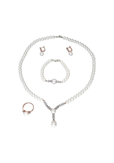 Chavin Inci Rose Gümüş Kolye Küpe Bileklik Yüzük Takım Set Ds43