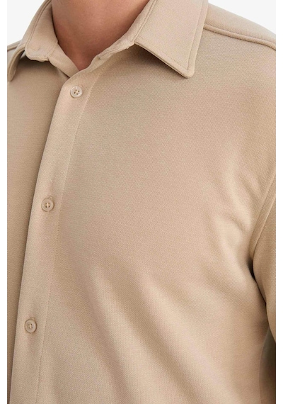 Defacto Modern Fit Polo Yaka Pike Uzun Kollu Gömlek F0330ax25aubg359 Bej-bg359