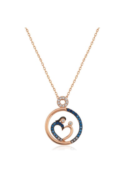 Gümüş Rose Kalp Anne Ve Bebek Bayan Kolye Sl3232 Gümüş