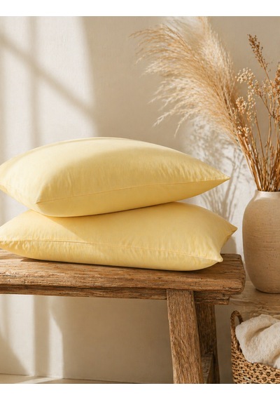 50x70 Cm Renkli Yastık Kılıfı 2 Li Set Yumuşak Dokulu Pamuklu Kumaş, Solmaz Canlı Renkler, Standart Ölçü Yastık Kılıfı Sarı