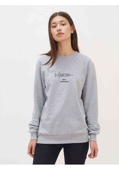 My Drugs Music Baskılı Gri Kadın Sweatshirt