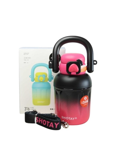 Shotay St-8931 680ml Pipetli Siyah-pembe Çelik Matara Diğer