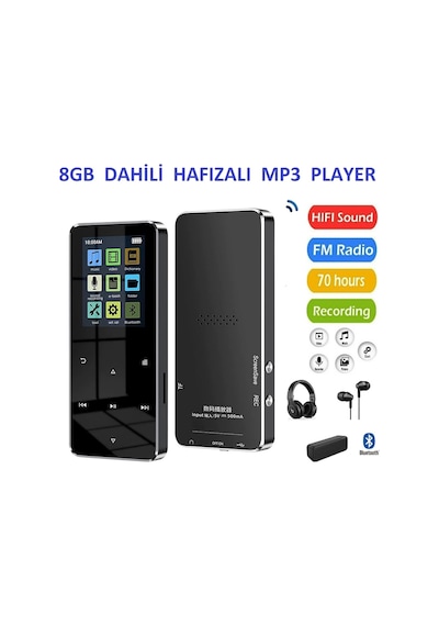 8gb Hafızalı Mp3-mp4 Player Müzik Çalar Fm Radyo Bluetooth Kulaklık Ve Hoparlör İle Kullanabilme