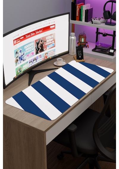 Mavi Beyaz 90x40 Xxl Taraftar Gaming Oyuncu Mouse Pad Kaymaz Taban Büyük Klavye Fare Altlığı Şerit