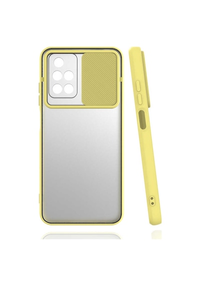 Noktaks - Redmi 10 Uyumlu - Kılıf Slayt Sürgülü Arkası Buzlu Lensi Kapak - Sarı Sarı