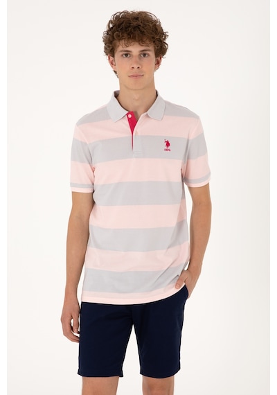 U.S. Polo Assn. Erkek Regular Fit Pudra Polo Yaka Çizgili Tişört 50306827-VR042