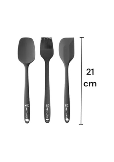 Isıya Dayanıklı 12 Prç Silikon Spatula Kepçe Kaşık Kevgir Çeyiz Seti Gri