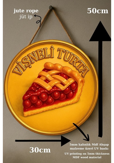 Vişneli Tart Ahşap Kapı Duvar Süsü Mutfak Pastane Temalı Dekor, Asmalı Tablo
