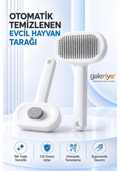 Otomatik Temizlenen Tuşlu Evcil Hayvan Fırçası Kedi Köpek Tüy Toplayıcı Oval Beyaz Beyaz