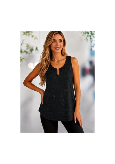 Butik İstanbul Kadın Kolsuz Yuvarlak Yakalı Isıltılı Sandy Bluz Siyah