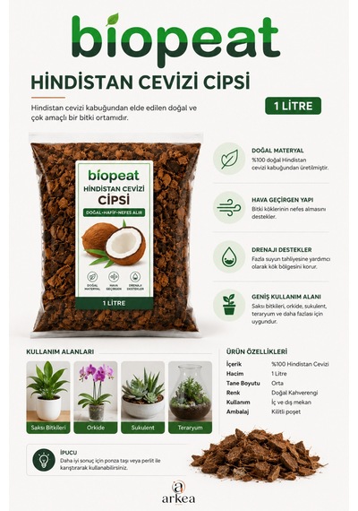 Hindistan Cevizi Cipsi 1 Litre Coco Husk Orkide Saksı Bitkisi Ve Teraryum Kullanımı 1000