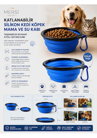 Katlanabilir Silikon Kedi Köpek Mama Ve Su Kabı Taşınabilir Seyahat Evcil Hayvan Kabı
