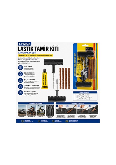6 Parça Lastik Tamir Kiti Araç Motosiklet Bisiklet Otomobil Tubeless Lastik Delik Onarım Seti - 899510783