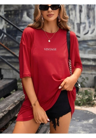 Kadın Vintage Baskılı Oversize T-shirt 001