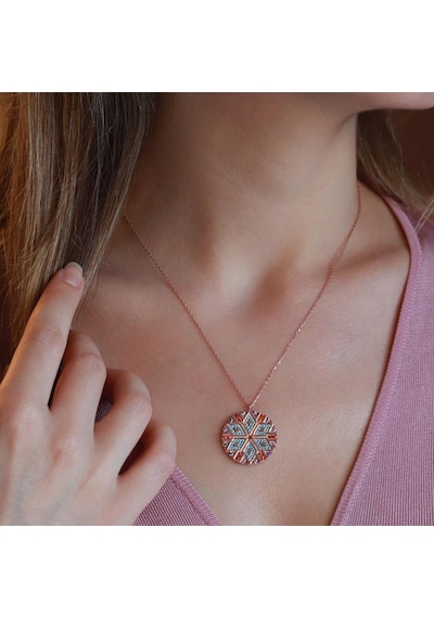 Apm Monaco Modeli Klasik Desen Zirkon Taşlı Rose Gold Gümüş Kolye Gümüş