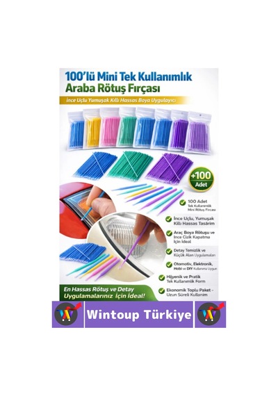 İnce Uç Yumuşak Kıl Boya Çizik Kapama Temizlik Mini Tek Kullanımlık Esnek Araba Rötuş Fırçası 100'lü