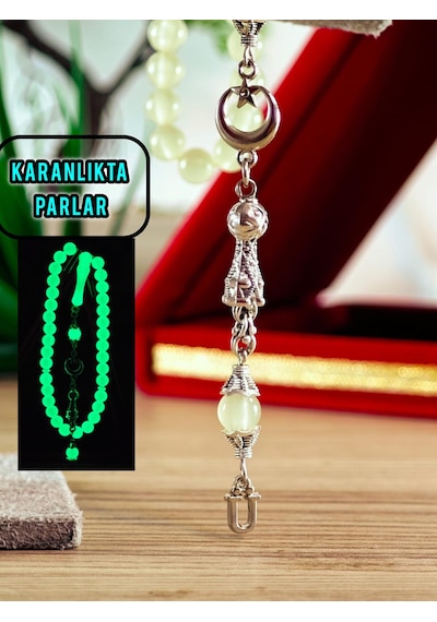 Kedi Gözü Tesbih Gece Karanlıkta Parlayan Model Kişiye Özel Harfli Hediyelik Tesbih Küre Kesim Fosforlu Tesbih Bordo - Mavi