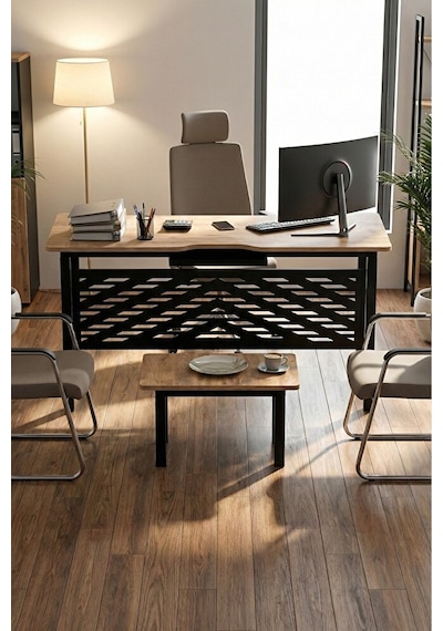 Sehpalı Büro Masası ,ofis Masası, 140 Cm. Çalışma Masası Takımı 5141 Antrasit