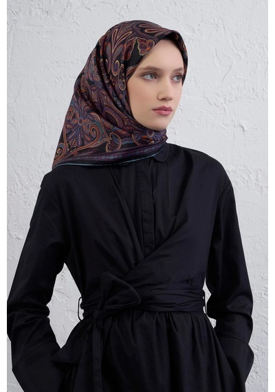 Armine Sura İpek Eşarp -2025/2026 -9421 Siyah, Mor